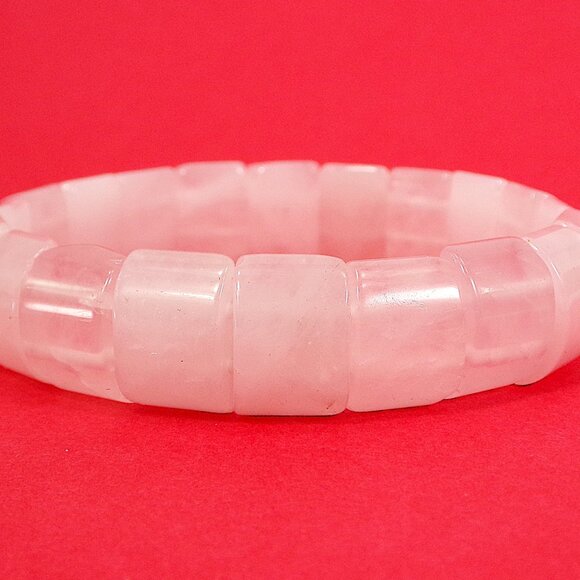 Pink rose quartz stone stretch bracelet with rectangle curved shaped stones - Picture 8 of 12